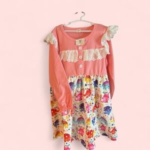 Pink and Multicolor Kids Casual Dress